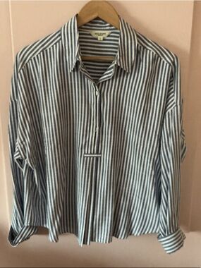 Max Studio Blue and White Striped Button-Front Casual Shirt
